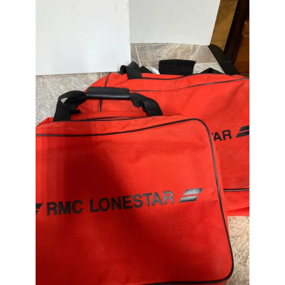 RMC Lonestar Red Canvas Duffel Bag Set of 2 Travel Gym Tote Black Handles